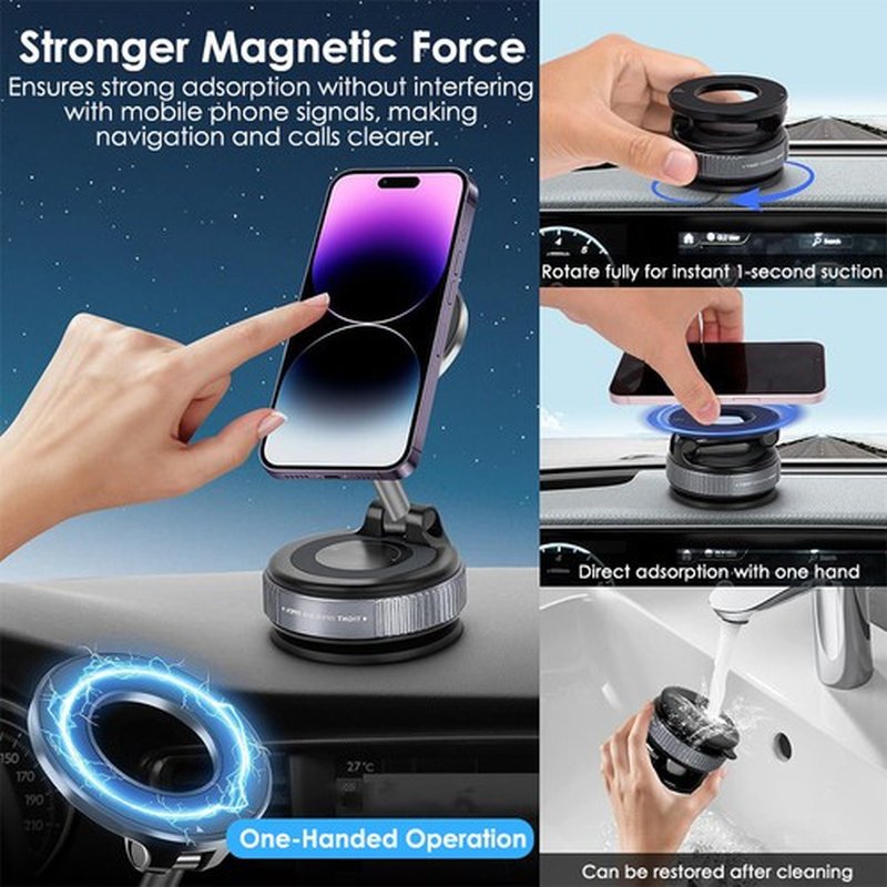 360 Vacuum Magnetic Phone Holder Adjustable Suction Cup Car Mount Foldable Stand