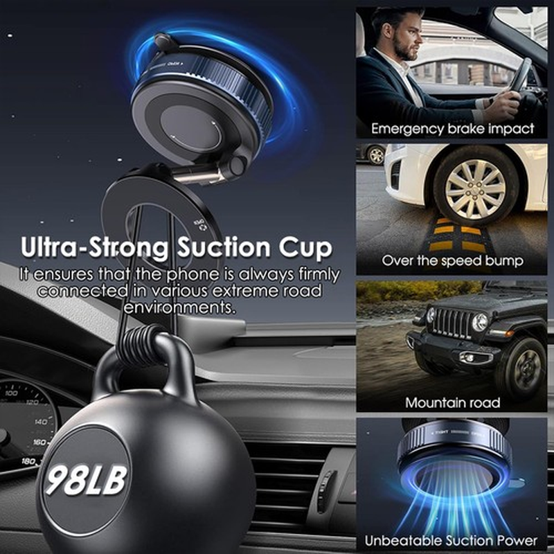 360 Vacuum Magnetic Phone Holder Adjustable Suction Cup Car Mount Foldable Stand