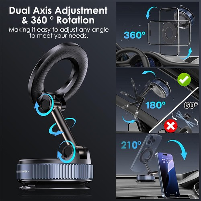 360 Vacuum Magnetic Phone Holder Adjustable Suction Cup Car Mount Foldable Stand