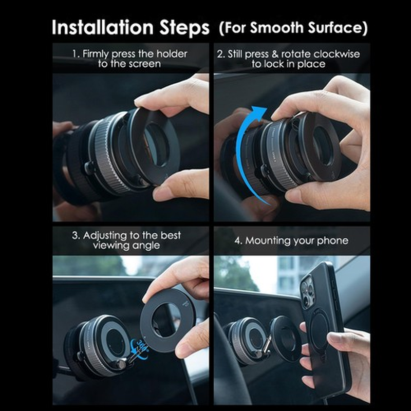 360 Vacuum Magnetic Phone Holder Adjustable Suction Cup Car Mount Foldable Stand